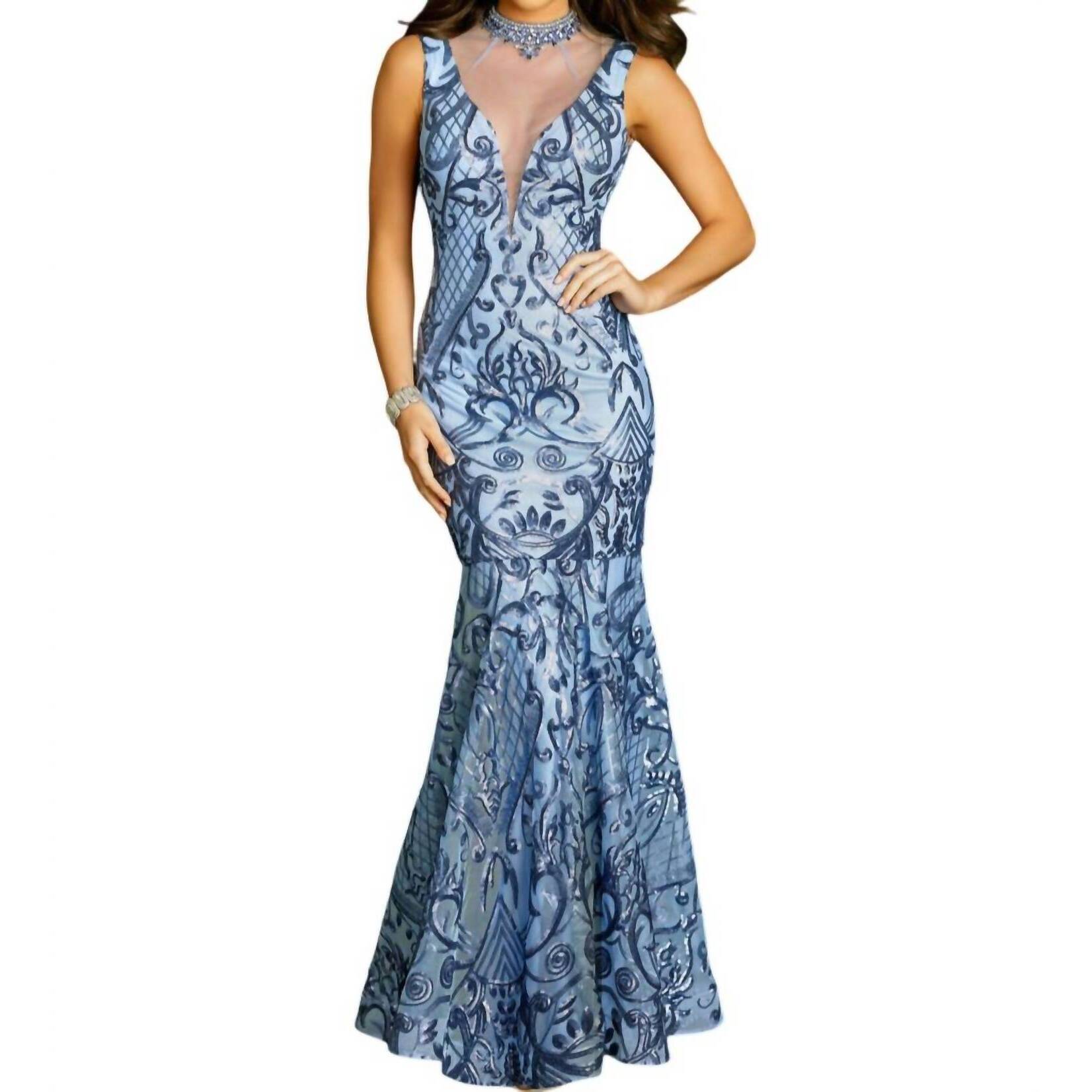 New Karishma Creations Envious Couture Prom Dress In Steel Blue